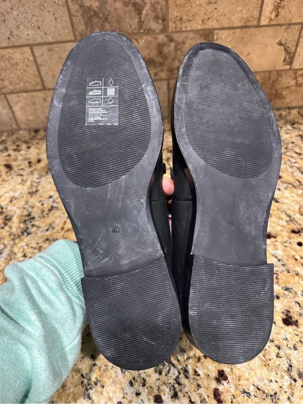 H & M Shoes Black Loafers Silver Horsebit Slip Ons Low 1" Heels Sz 40 US 9 - Picture 6 of 8